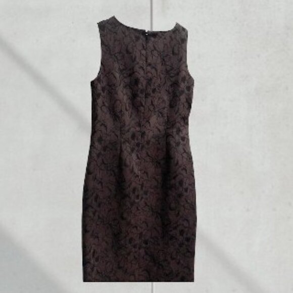 Cute Jones Studio Sleeveless Sheath dress. Brown with Black Floral Pattern - Picture 7 of 14